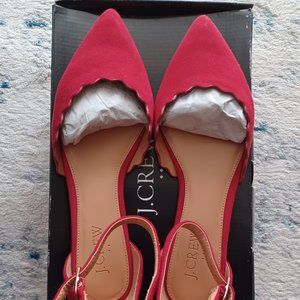 J.Crew Scalloped d'Orsay Flats, Dark Poppy (Red), Size 6M